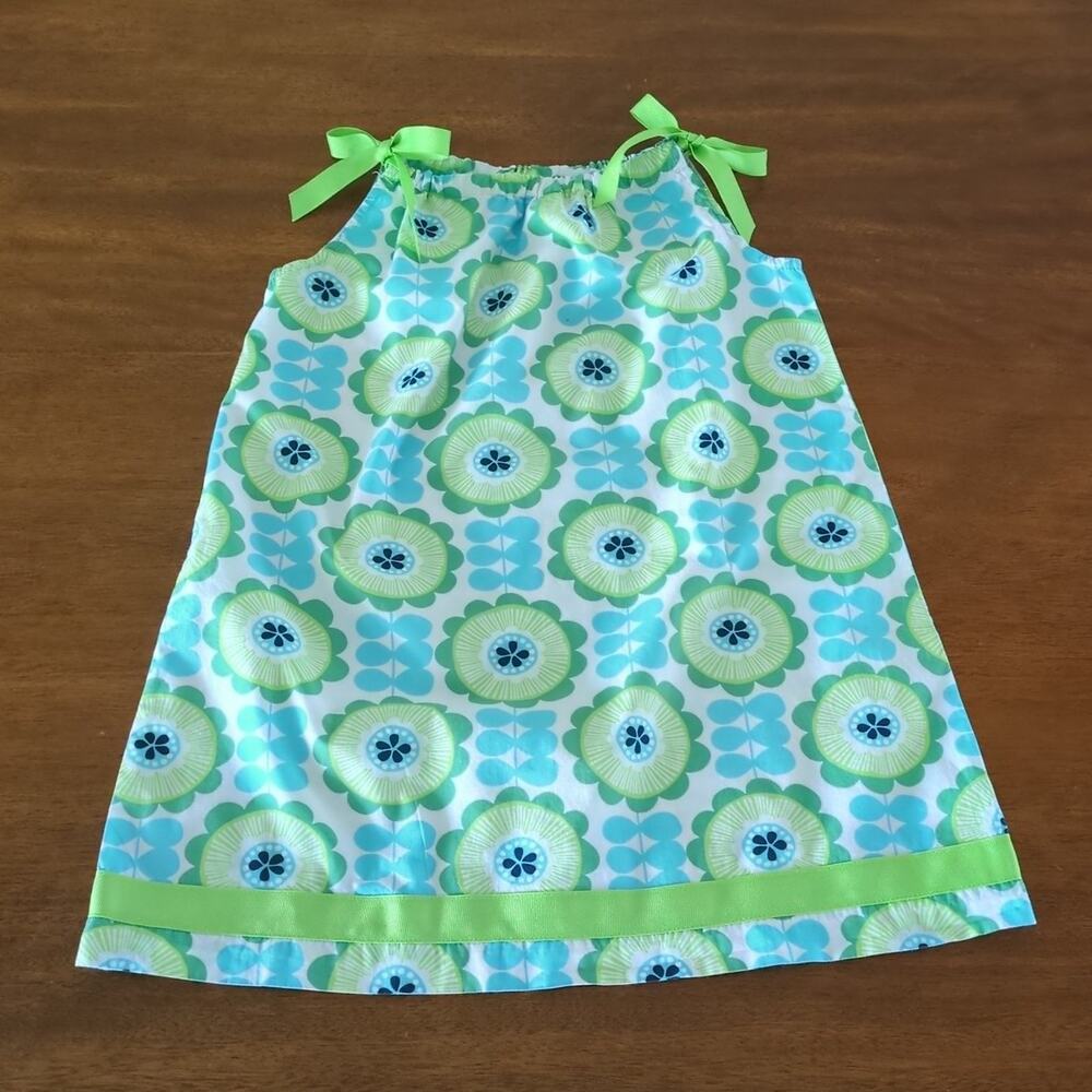 Hanna Andersson Girls Sleeveless Tie Tank Dress Floral Blue Green Sz 110 US5 GUC